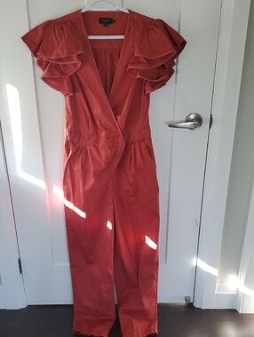 Ted Baker Rust Orange Ruffle Sleeve Jumpsuit